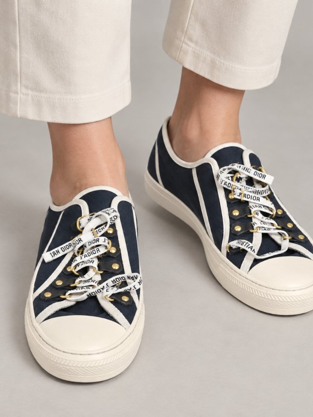 Dior Navy and White Canvas Low-Top Sneakers
